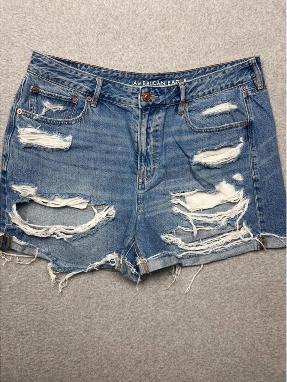 American Eagle Tomgirl Denim Shorts 14 Distrese Thrashed Ripped Y2K Boho Grunge
